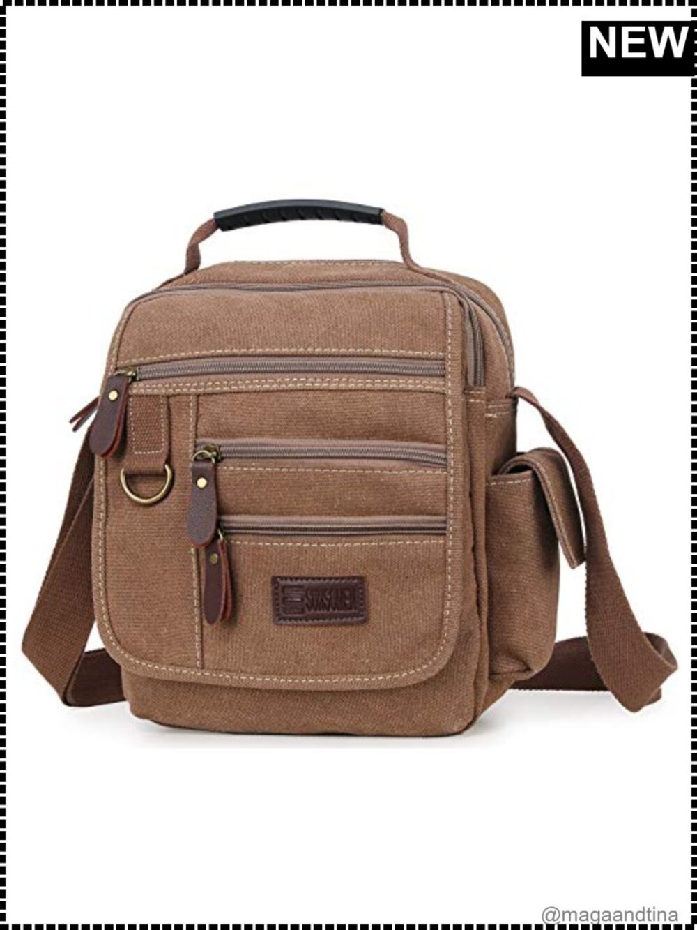 Canvas Messenger Bag Small Crossbody Shoulder Bag Work Travel Multi-Pocket